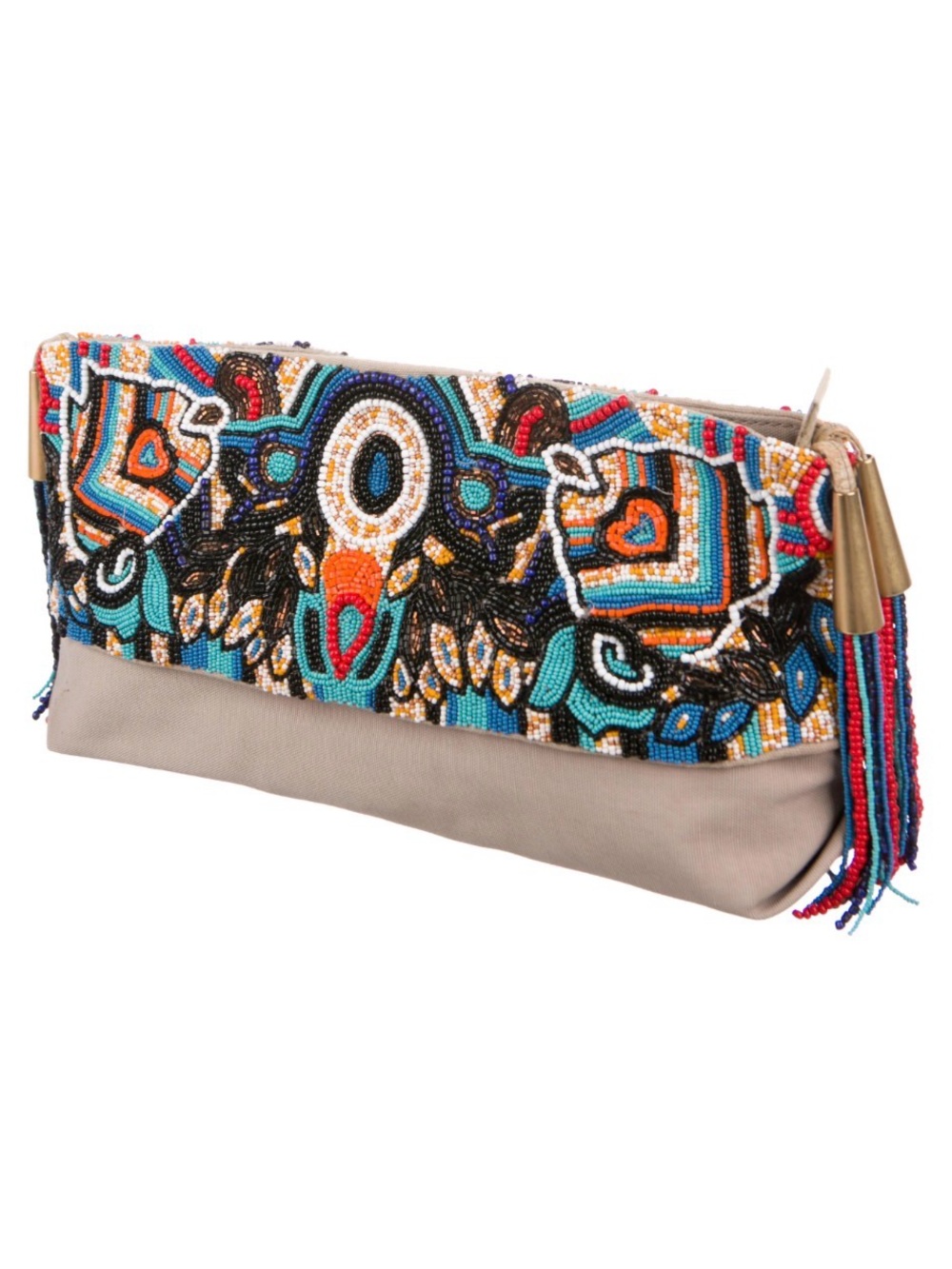 Stella McCartney Multicolor Beaded Fold-Over Clutch with Beige Base